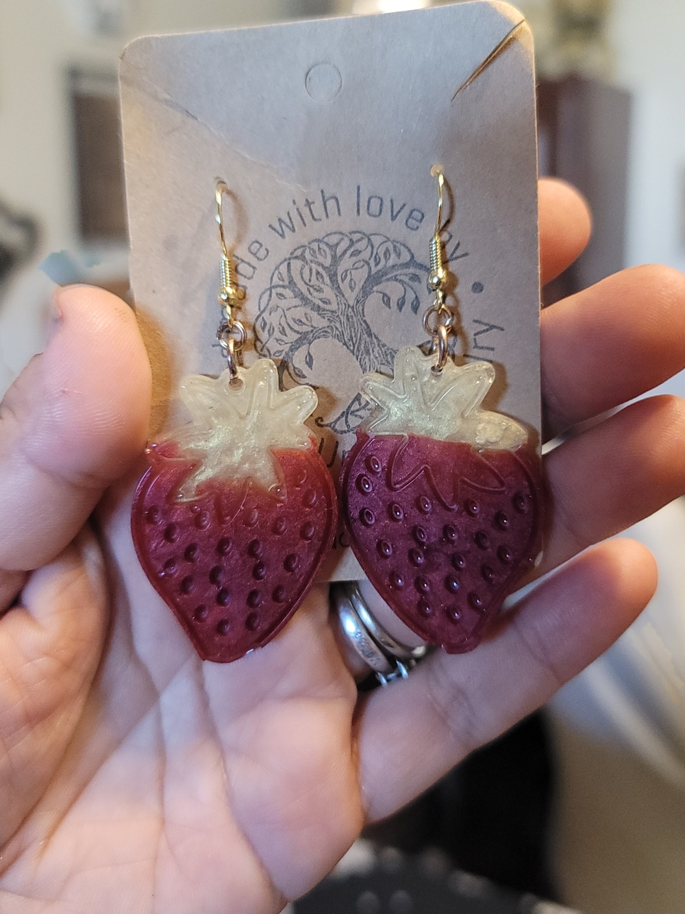 Handmade Strawberry Dangle Resin Earrings